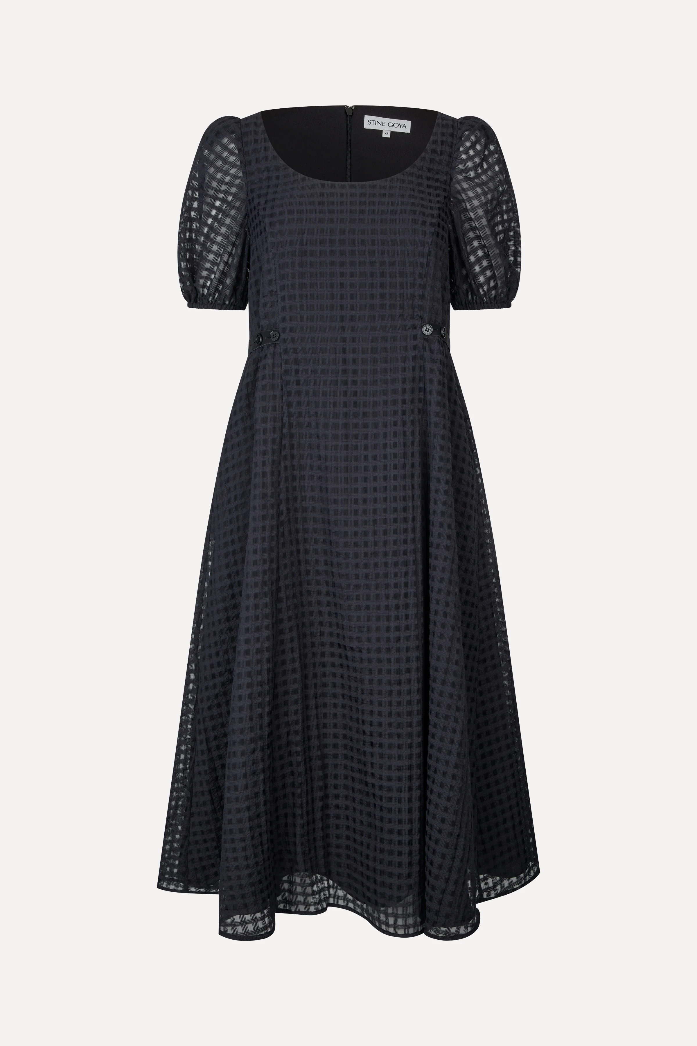 Adjustable Waist Voluminous Midi Dress - Checkered Organza - Image 4
