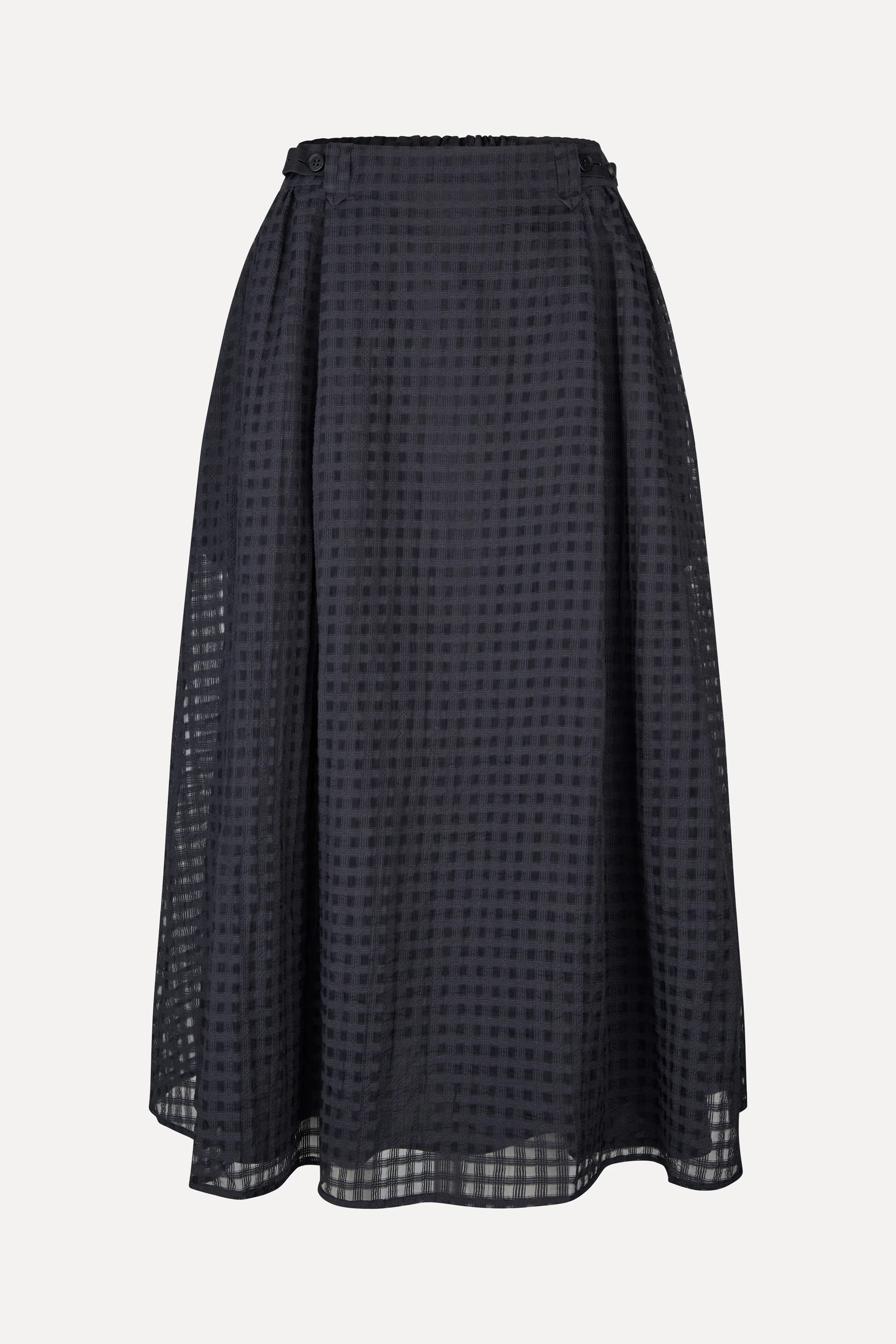 Adjustable Waist Voluminous Midi Skirt - Checkered Organza - Image 3