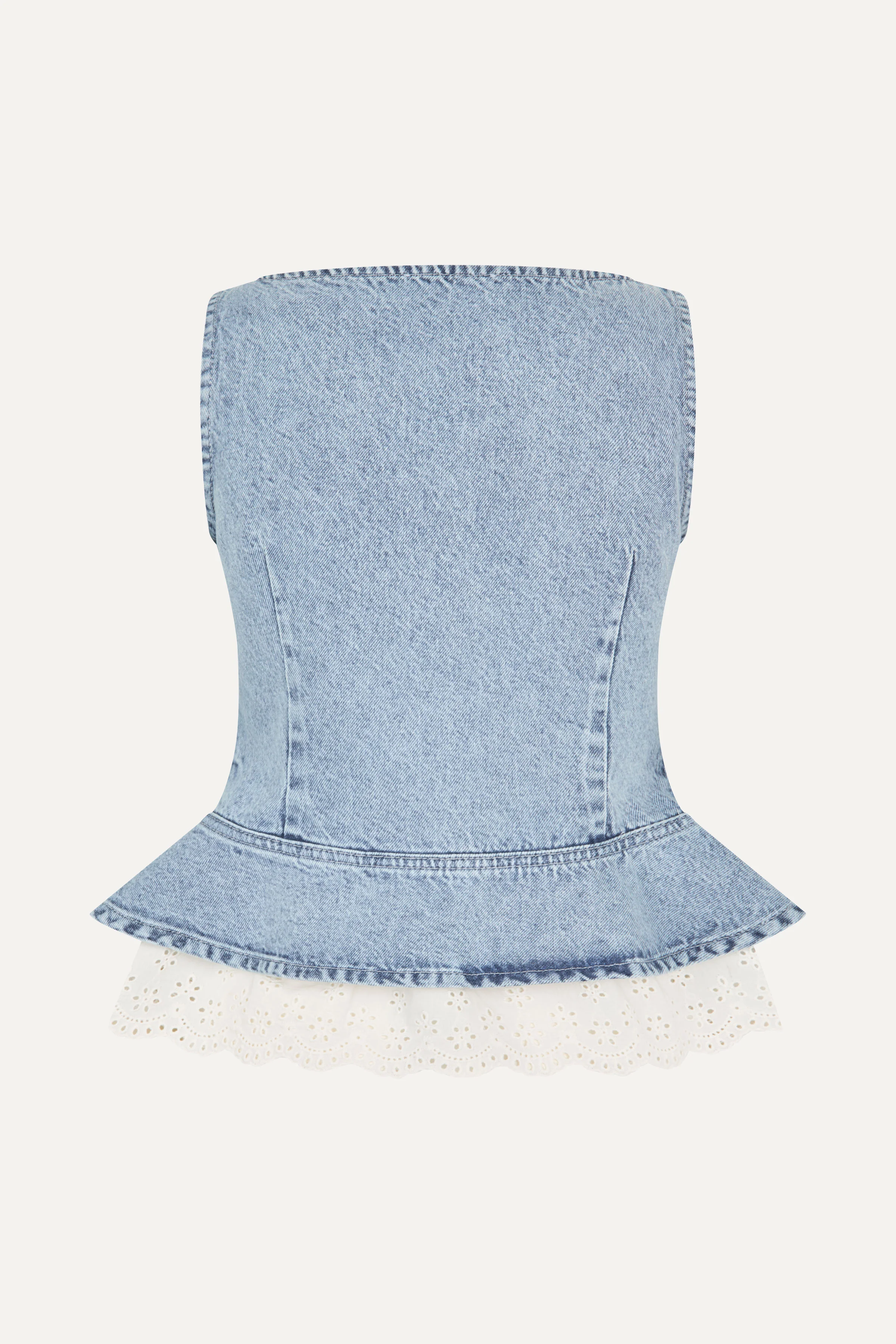 Boatneck Frill Buttoned Top - Denim Blue - Image 4