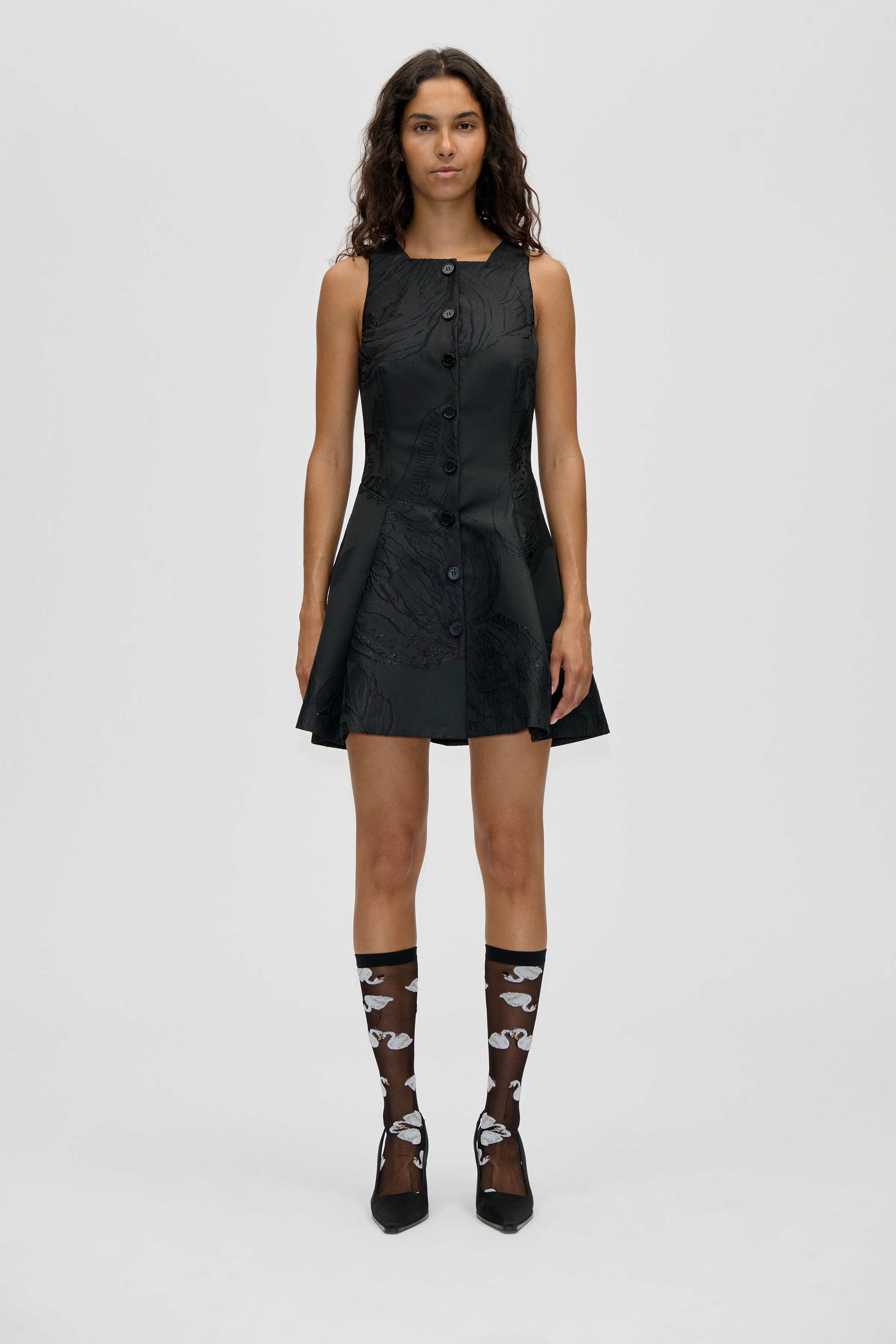Button-up Mini Dress - Swans