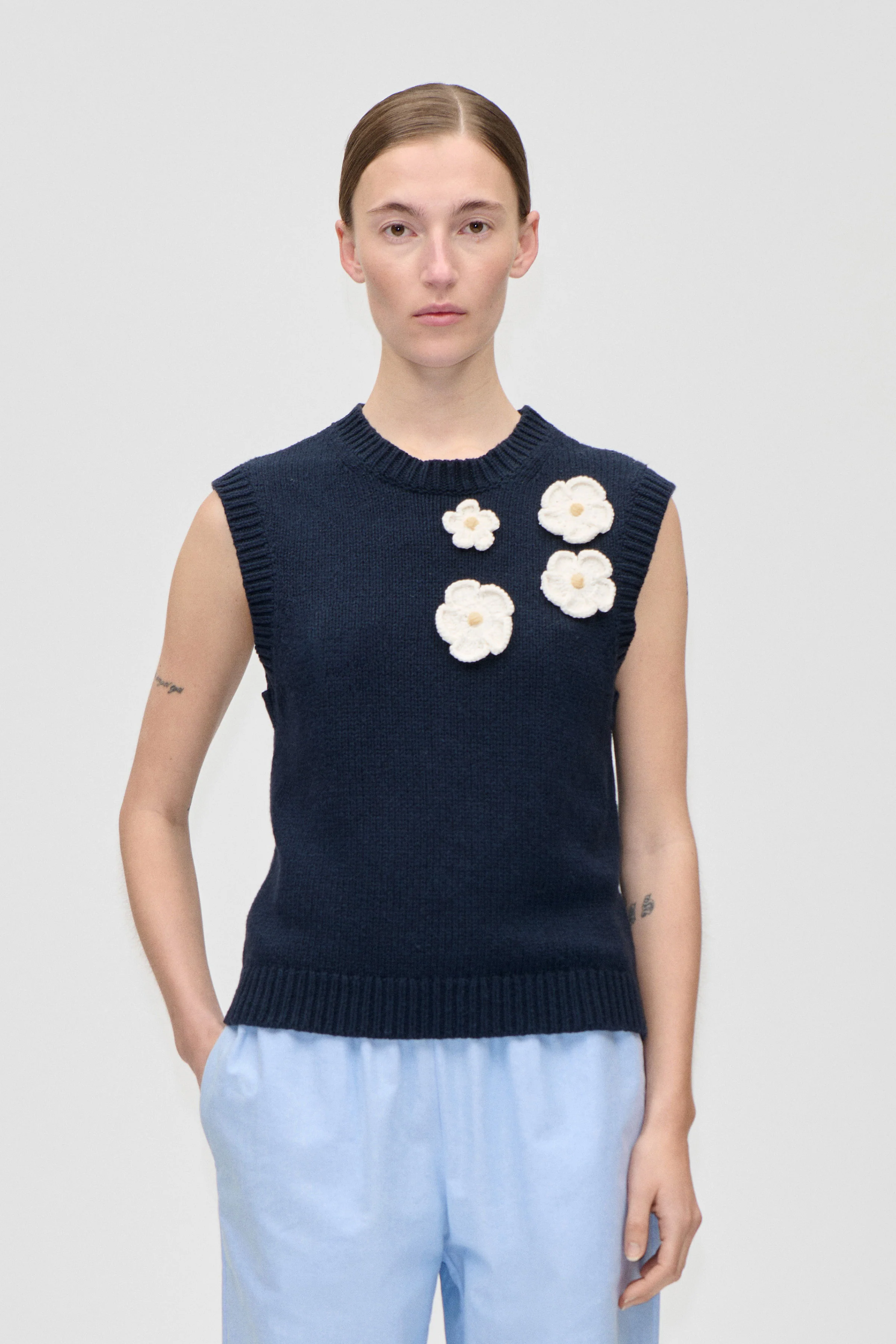 Crewneck Dropped Shoulder Vest - Navy