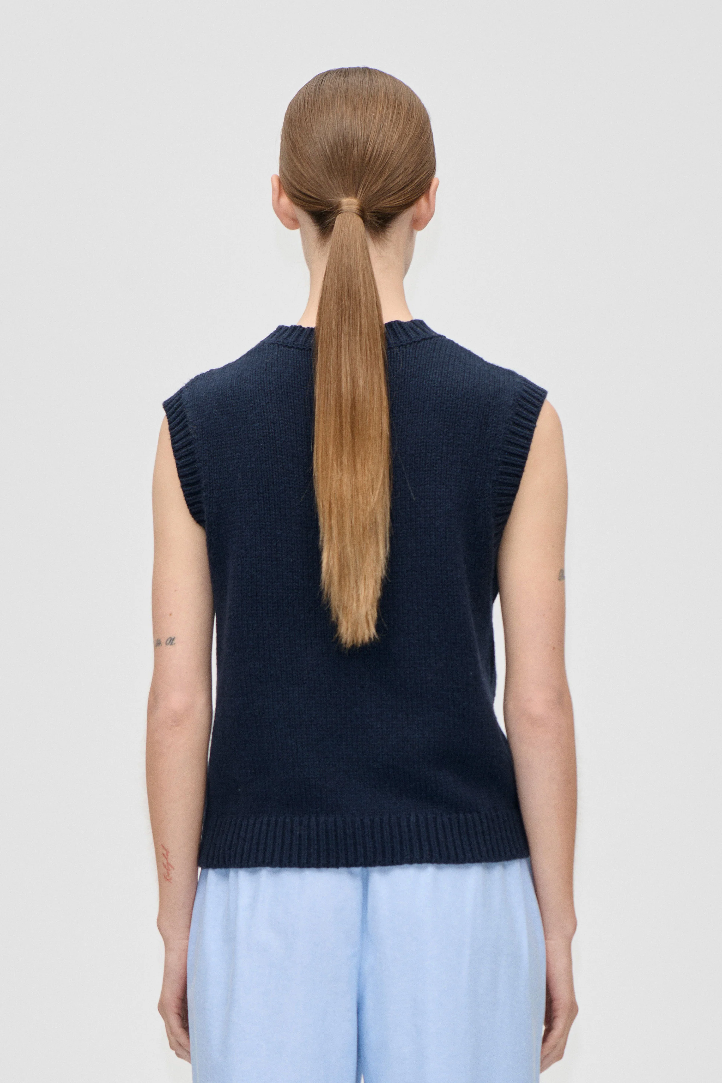 Crewneck Dropped Shoulder Vest - Navy - Image 2