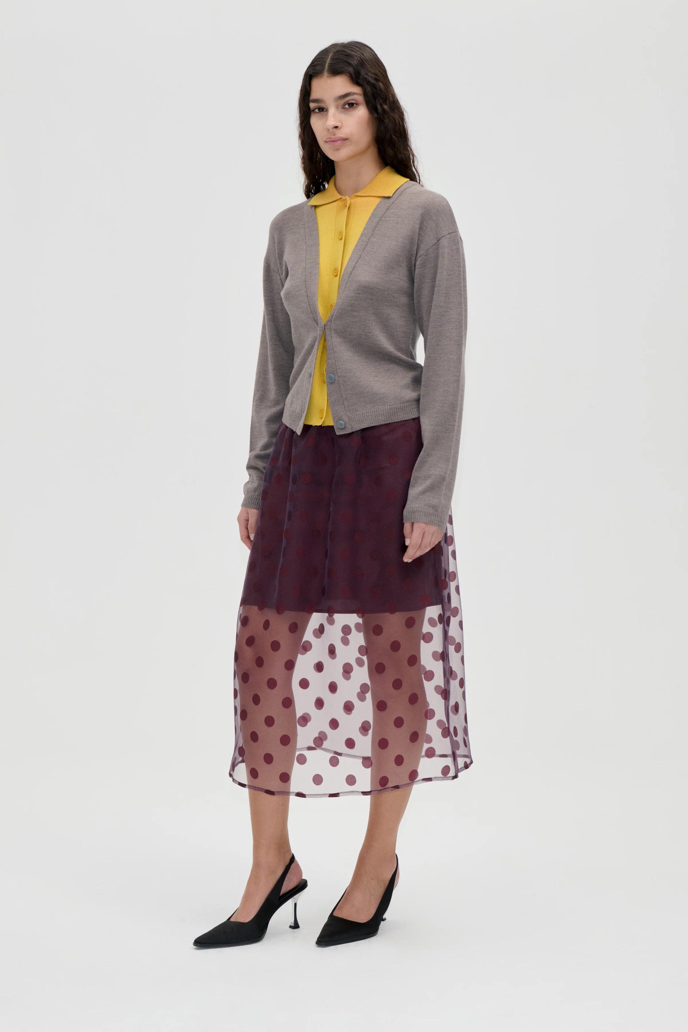 Elasticated Waistband Midi Skirt - Polka