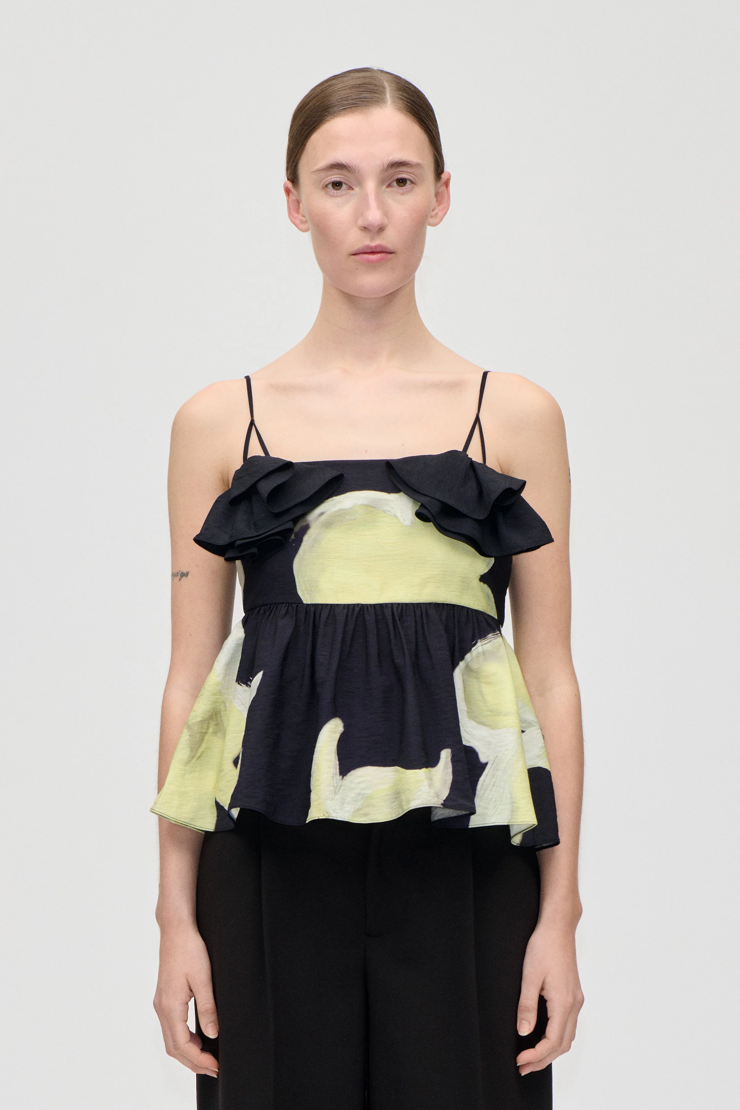 Floral Peplum Top - Yellow Petunias