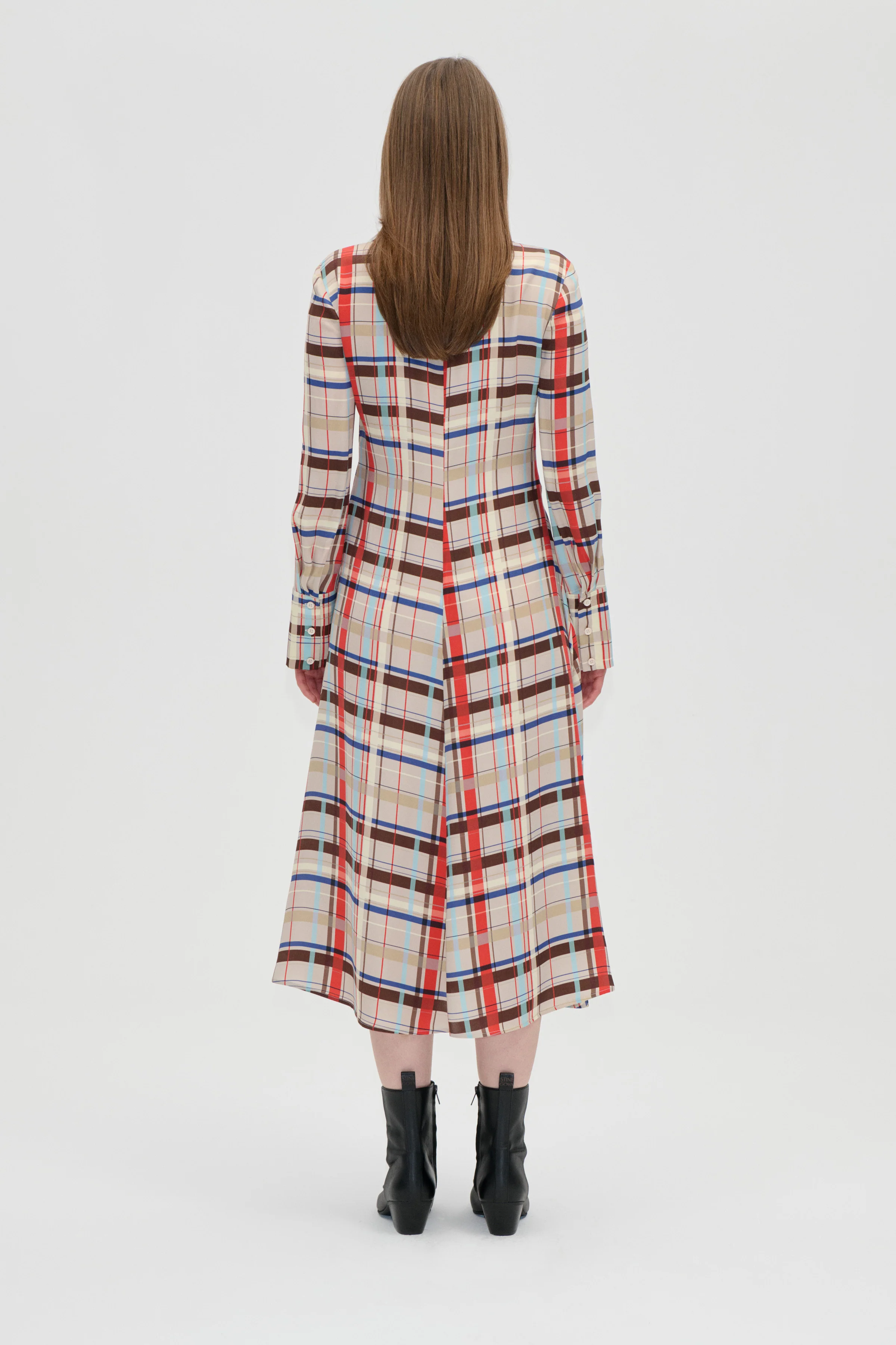 Front Placket Midi Polo Dress - Scarlet Grid - Image 2