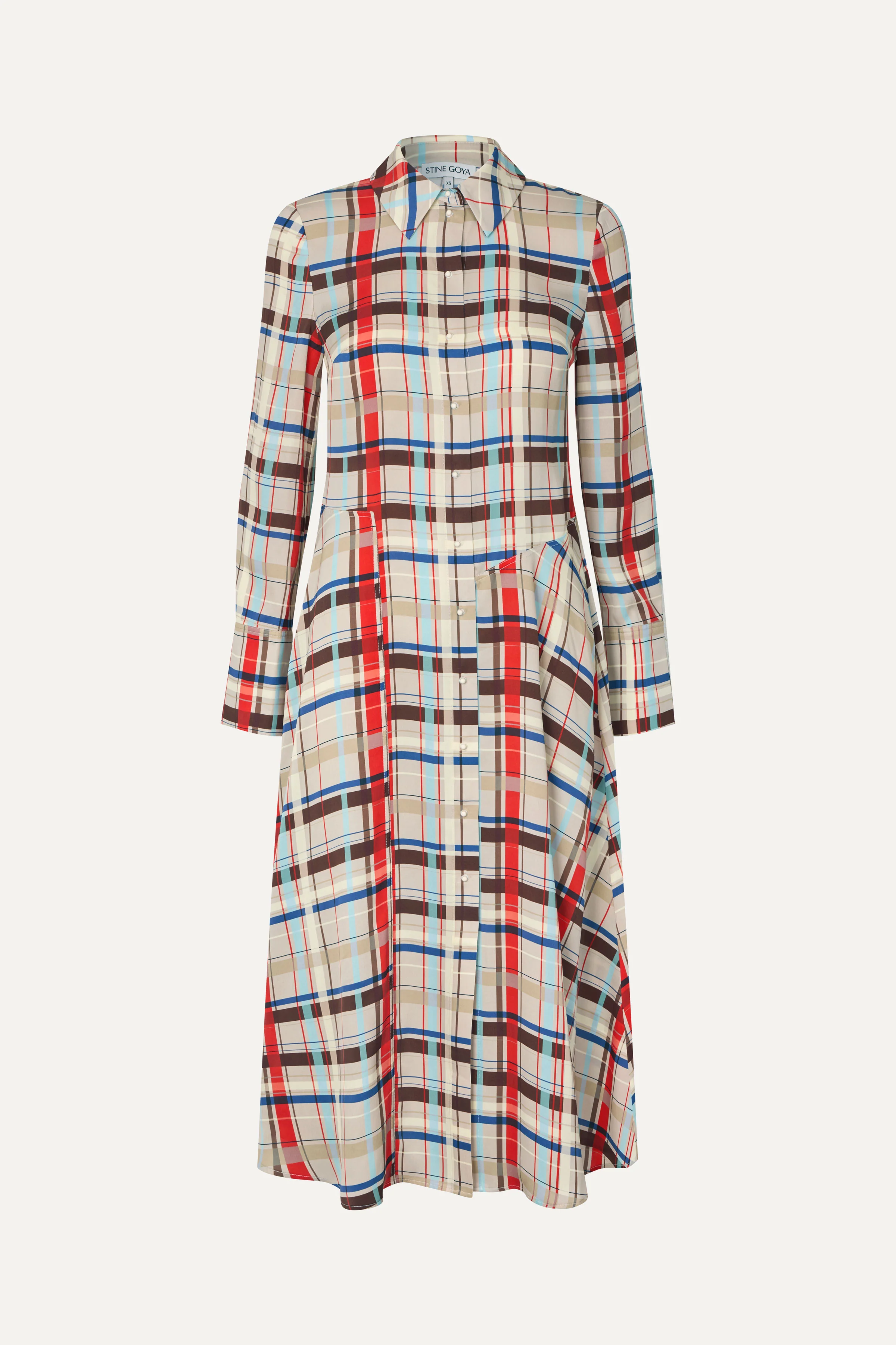 Front Placket Midi Polo Dress - Scarlet Grid - Image 3