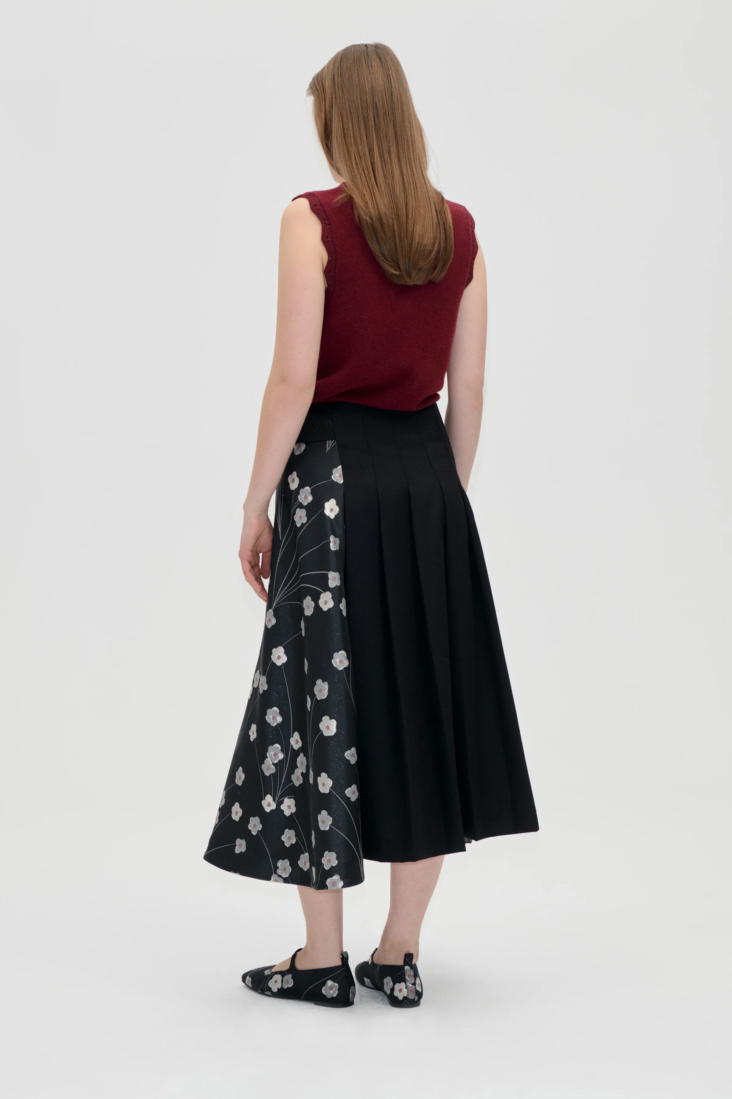 Hybrid Pleated Midi Skirt - Bouquet In Pieces - Image 2