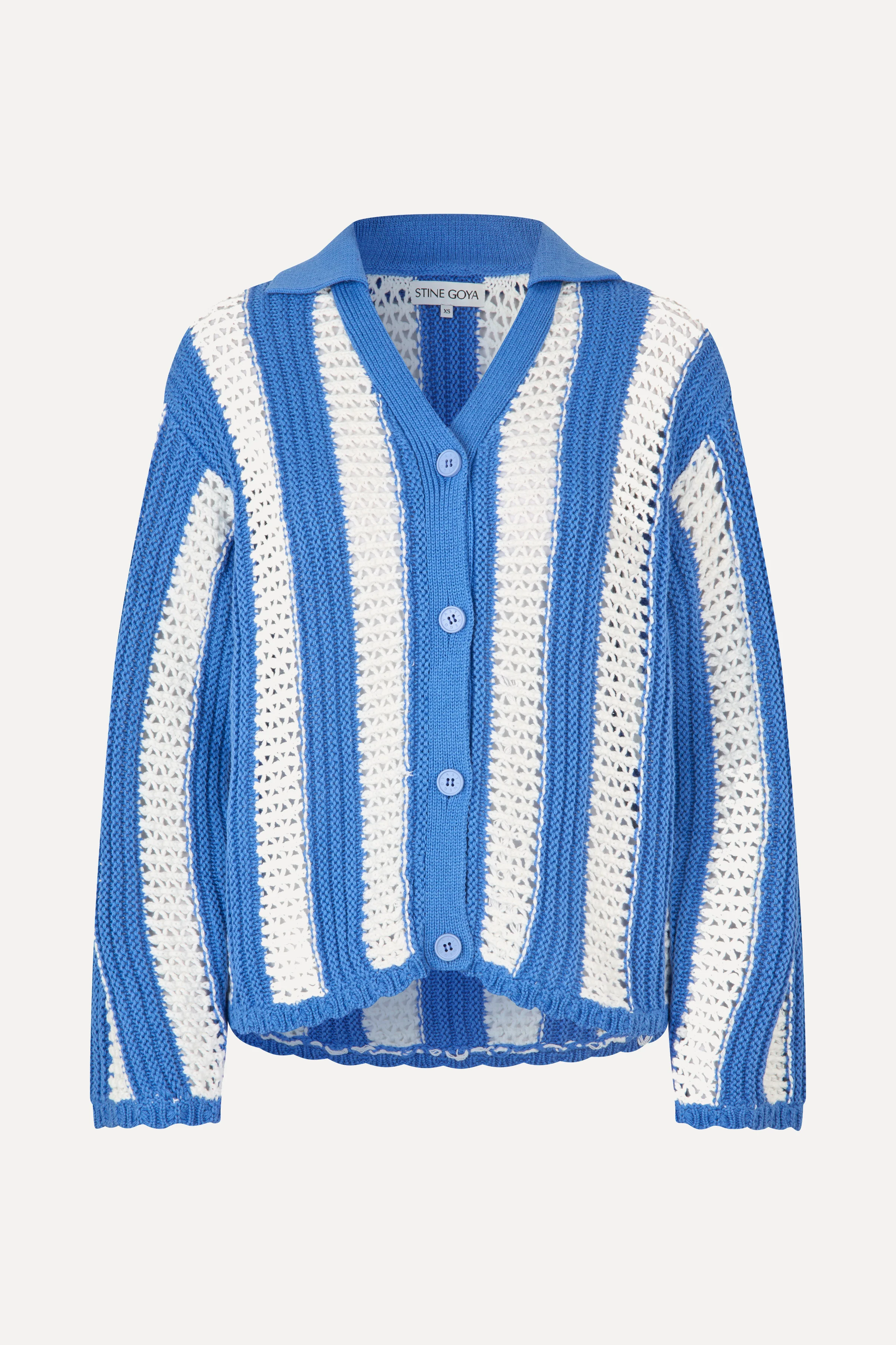 Knit Collar Cardigan - Baseball Stripes - Image 3