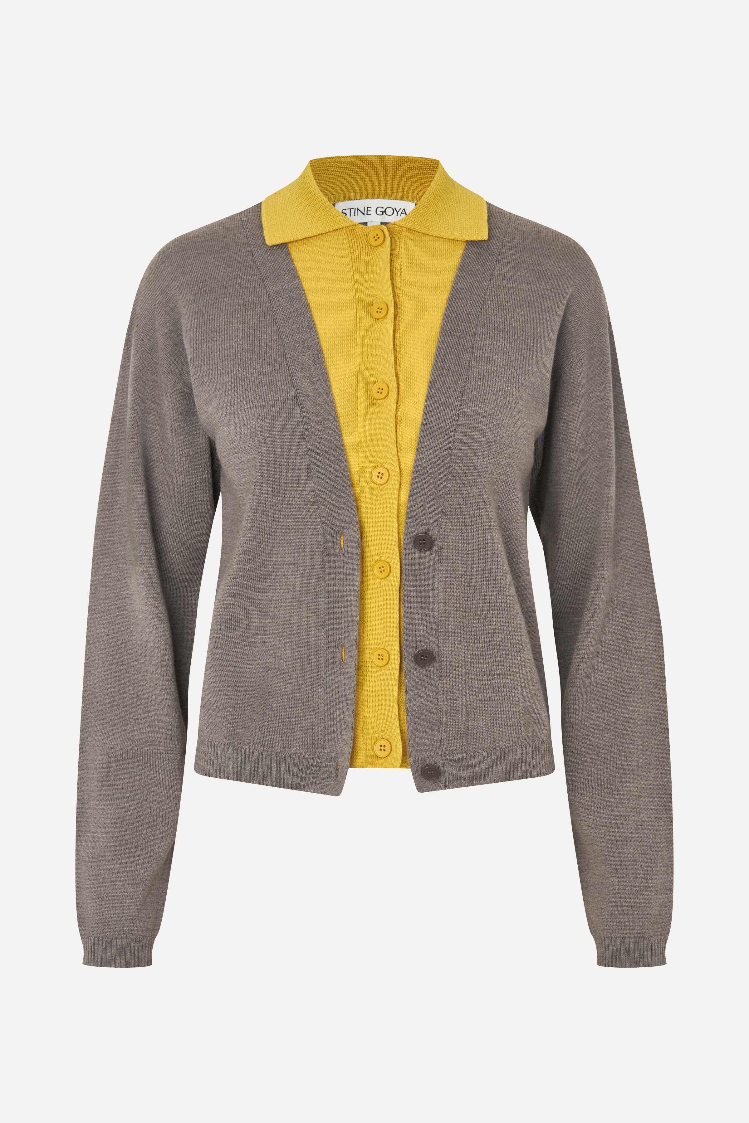 Layered Long Sleeve Cardigan - Grey / Mustard - Image 3