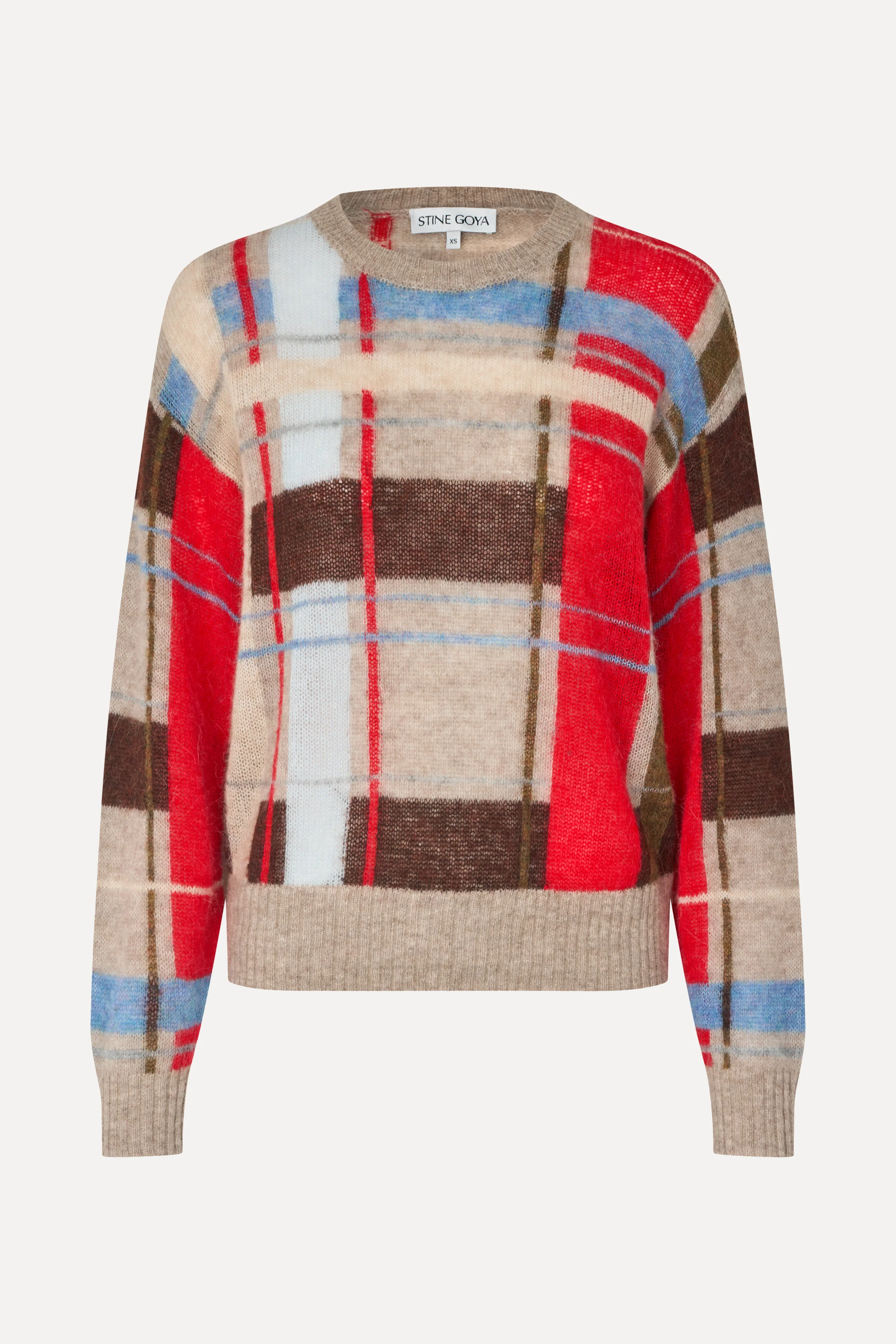 Long Sleeve Crewneck Knit - Scarlet Grid - Image 3
