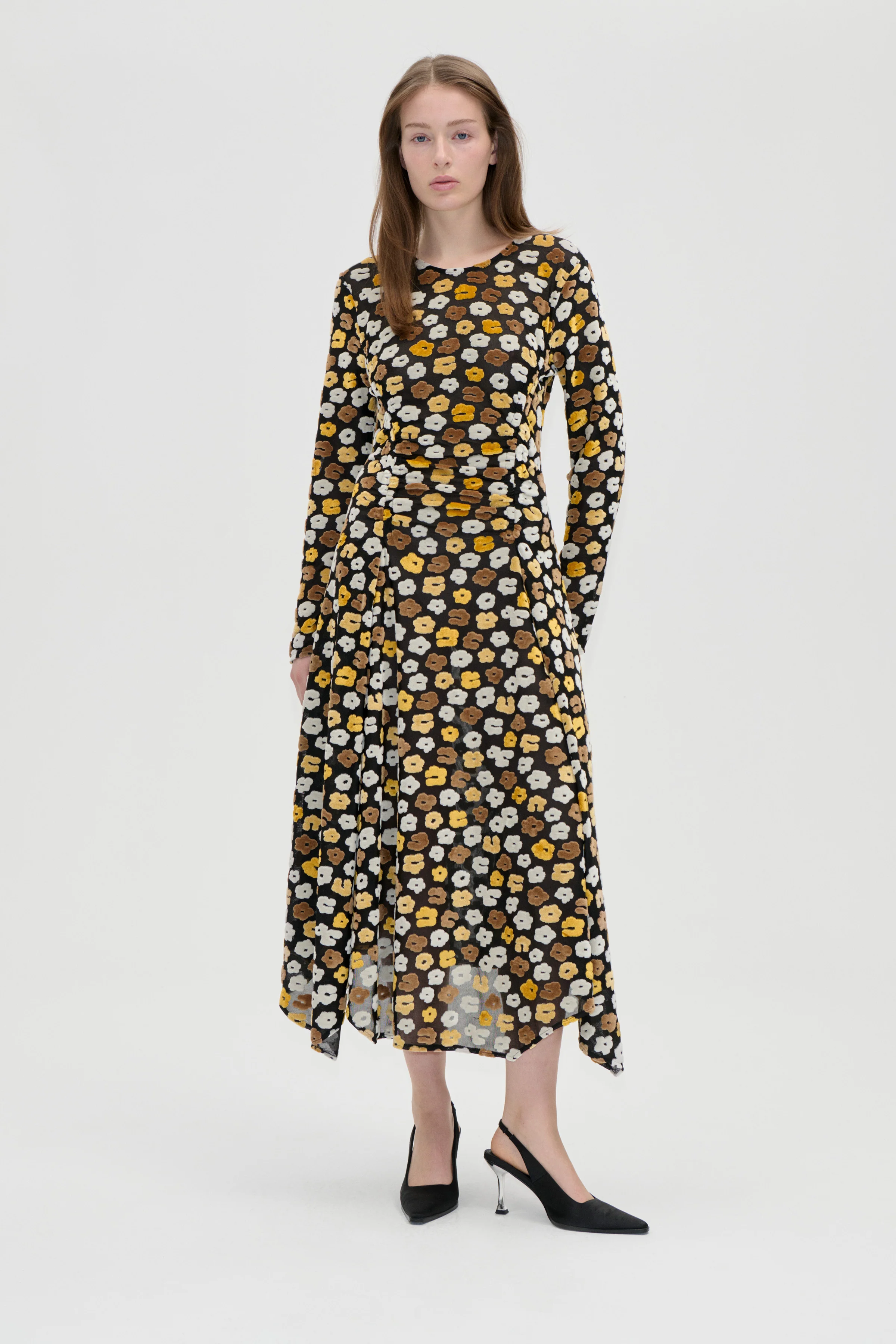 Long Sleeve Gathered Dress - Petal Polka