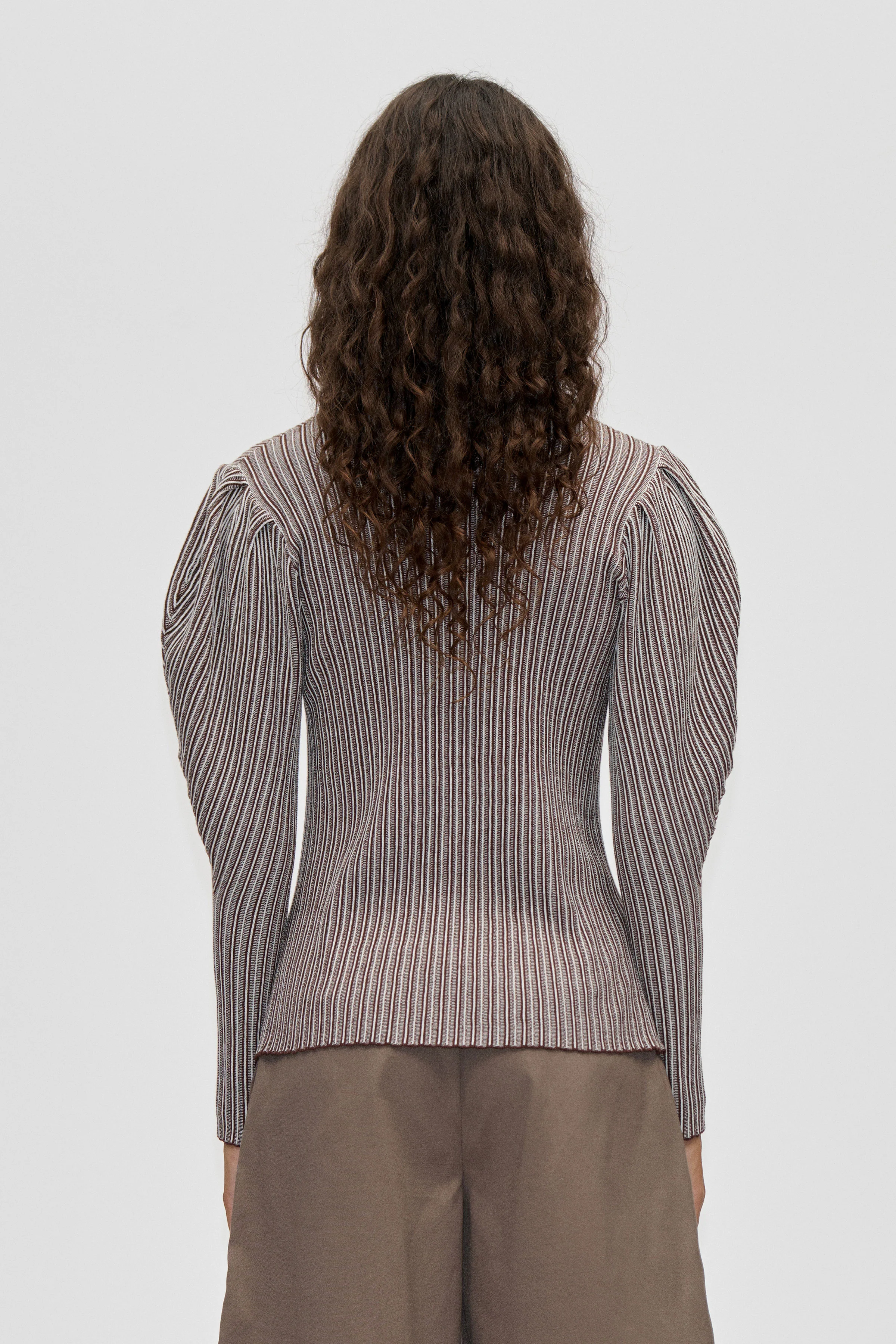 Long Sleeve Knit Polo - Ivory Stripes - Image 2