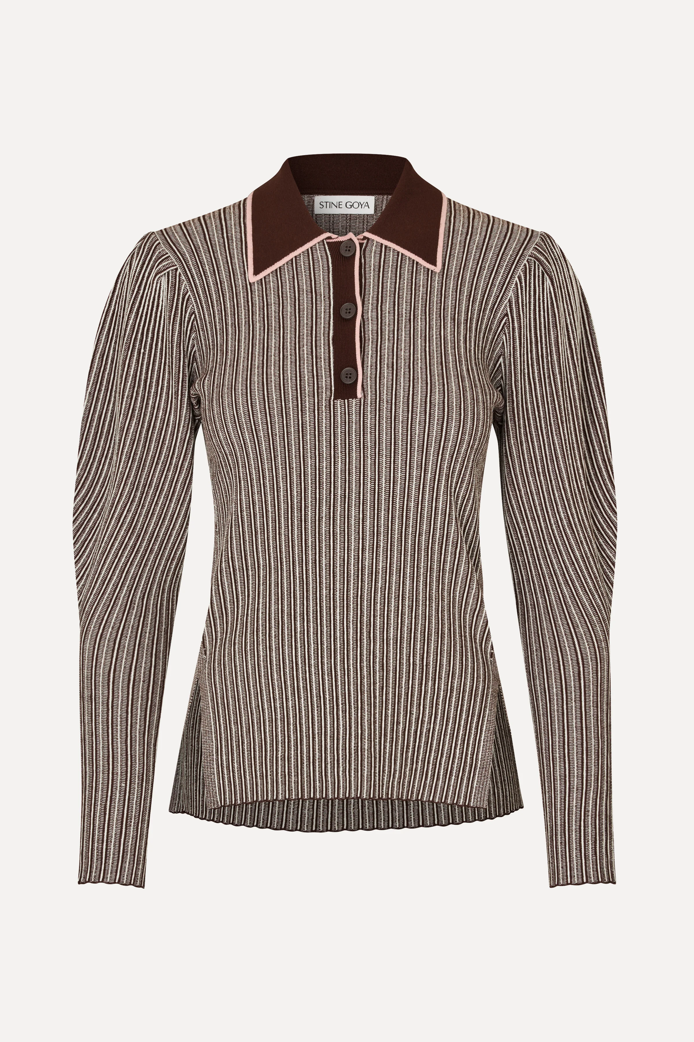Long Sleeve Knit Polo - Ivory Stripes - Image 3