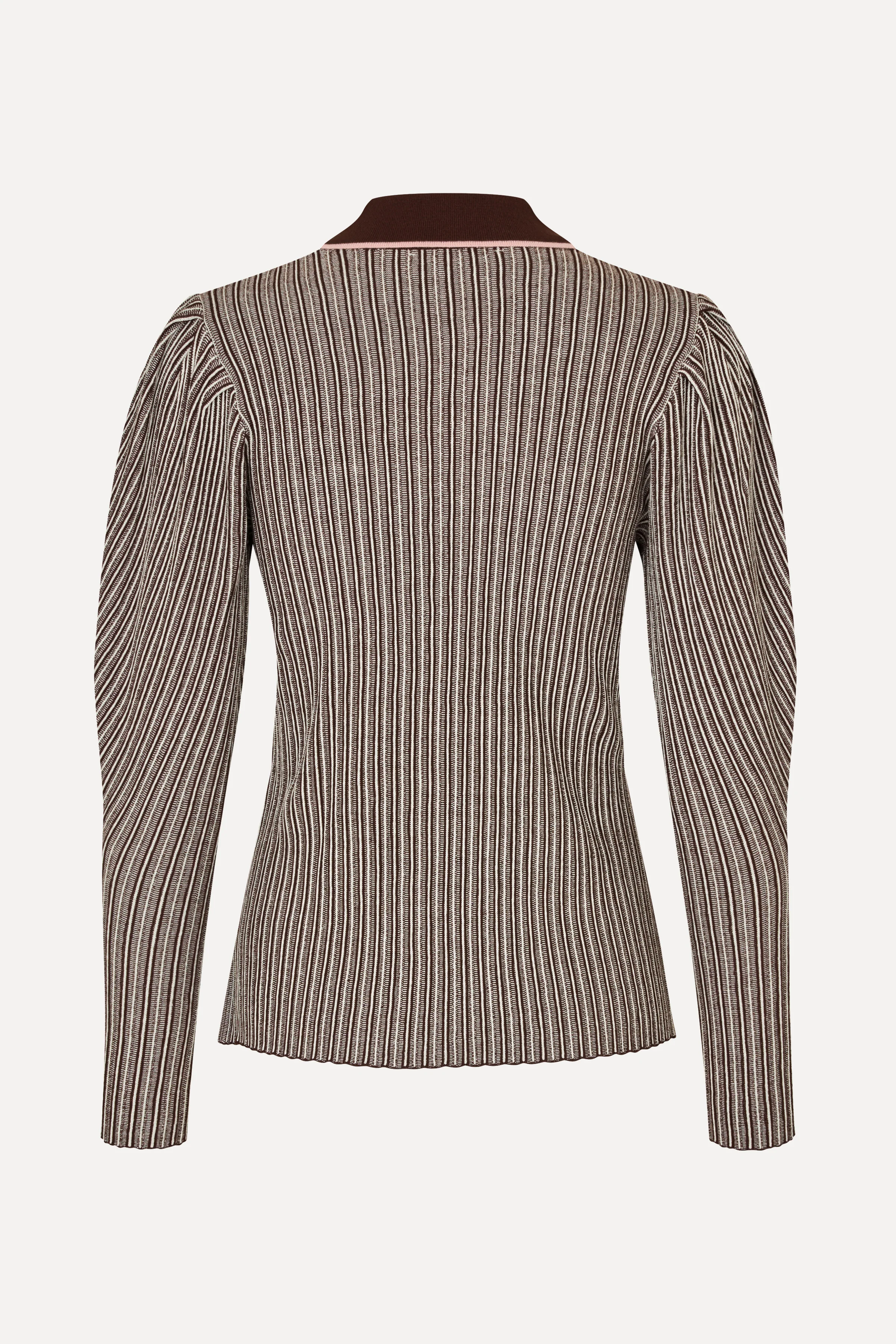 Long Sleeve Knit Polo - Ivory Stripes - Image 4