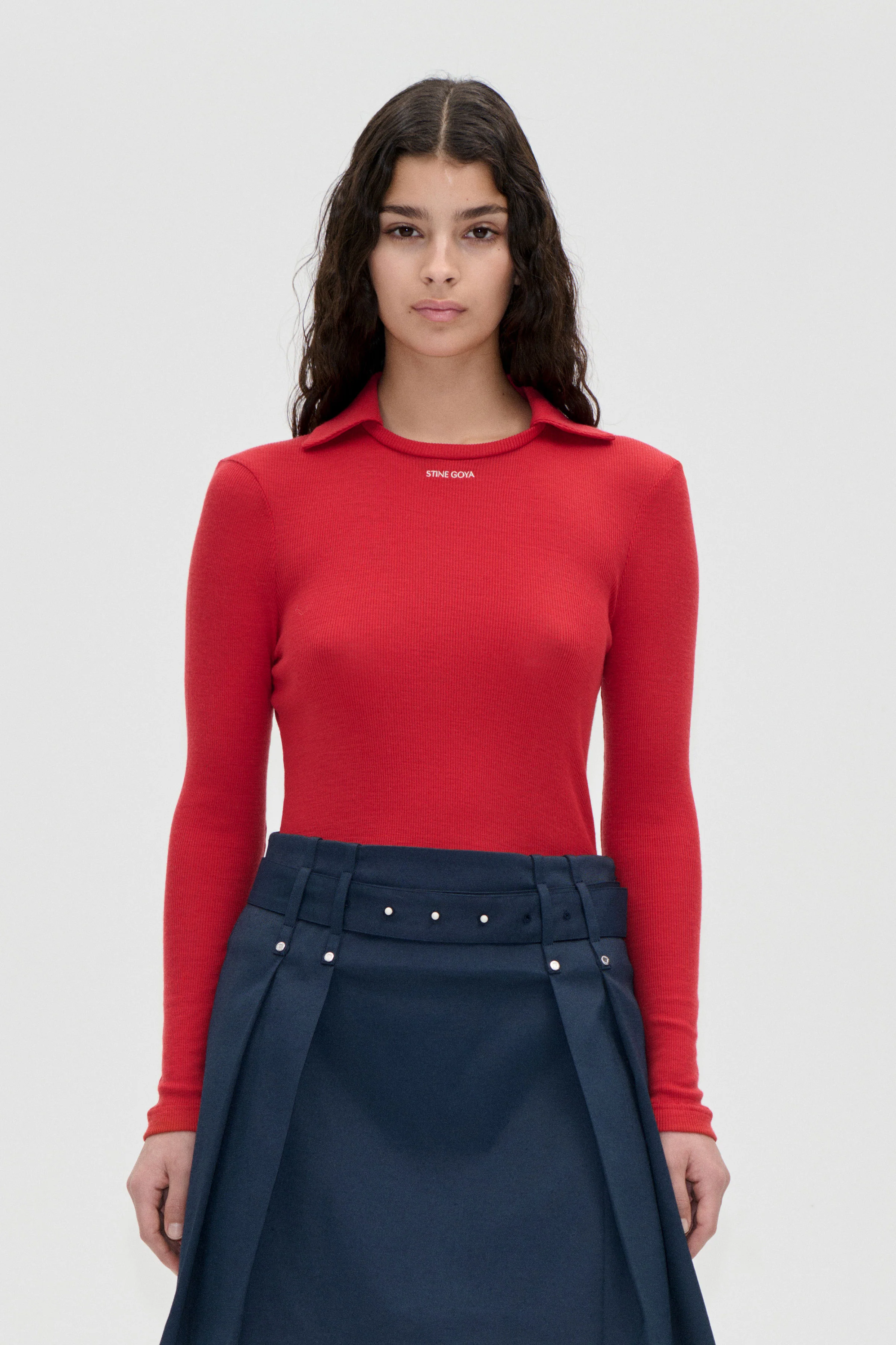 Long Sleeve Polo Top - Fiery Red