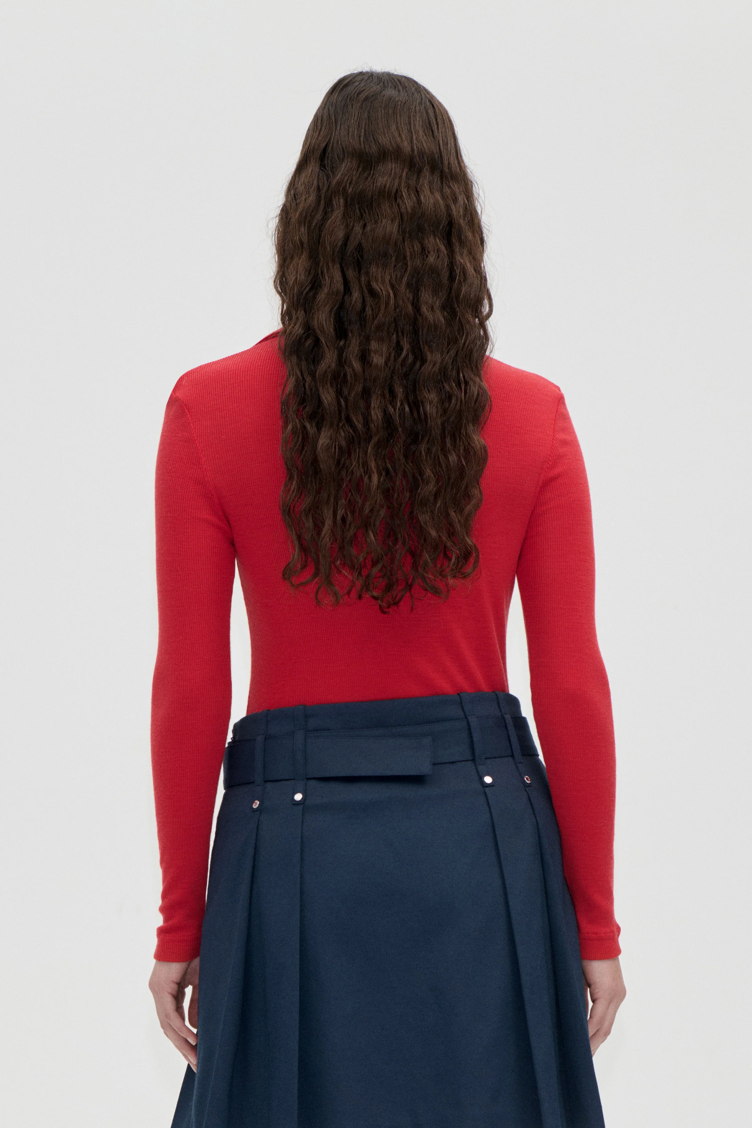 Long Sleeve Polo Top - Fiery Red - Image 2