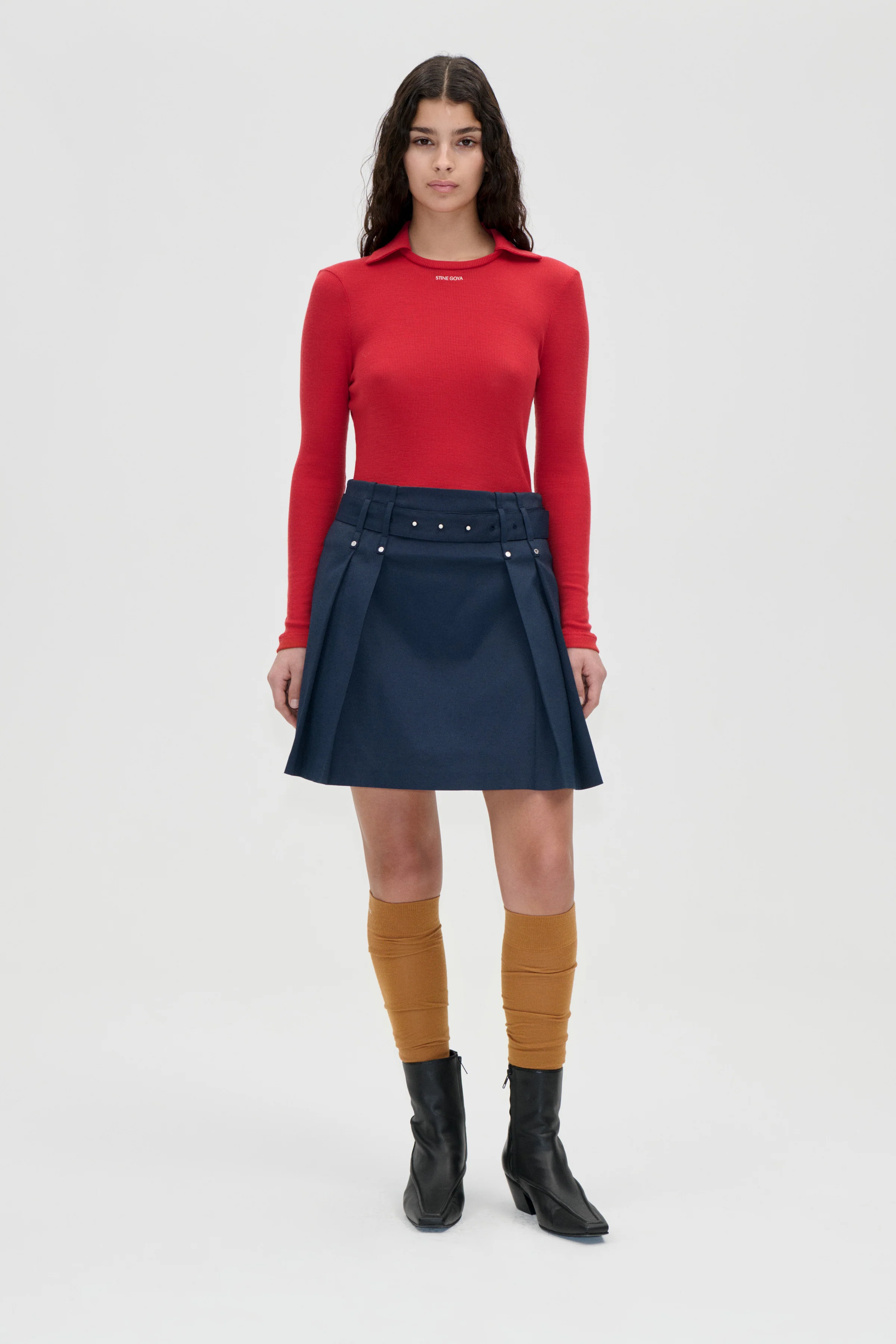 Long Sleeve Polo Top - Fiery Red - Image 3
