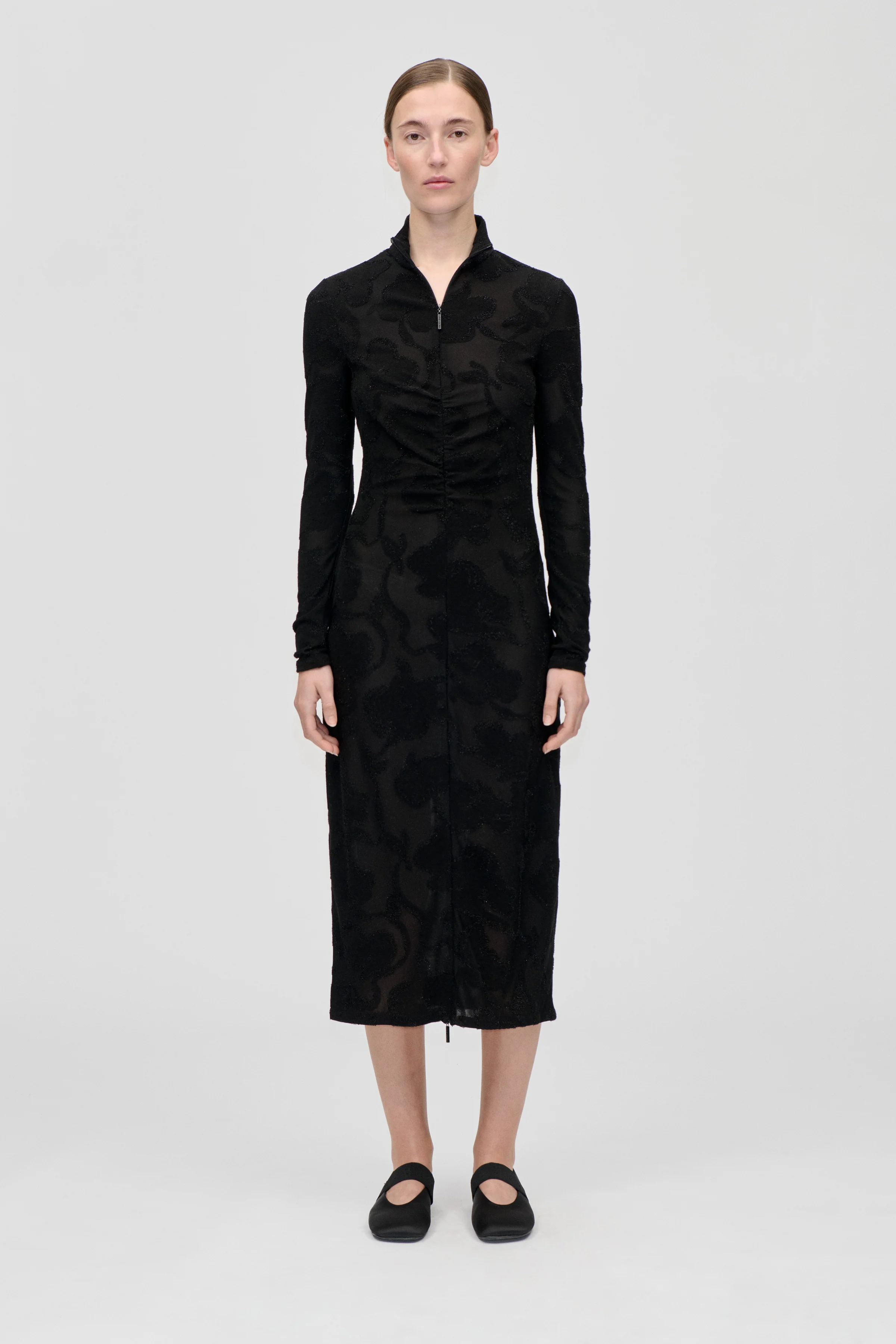 Long Sleeve Zip Dress - Black Petunias