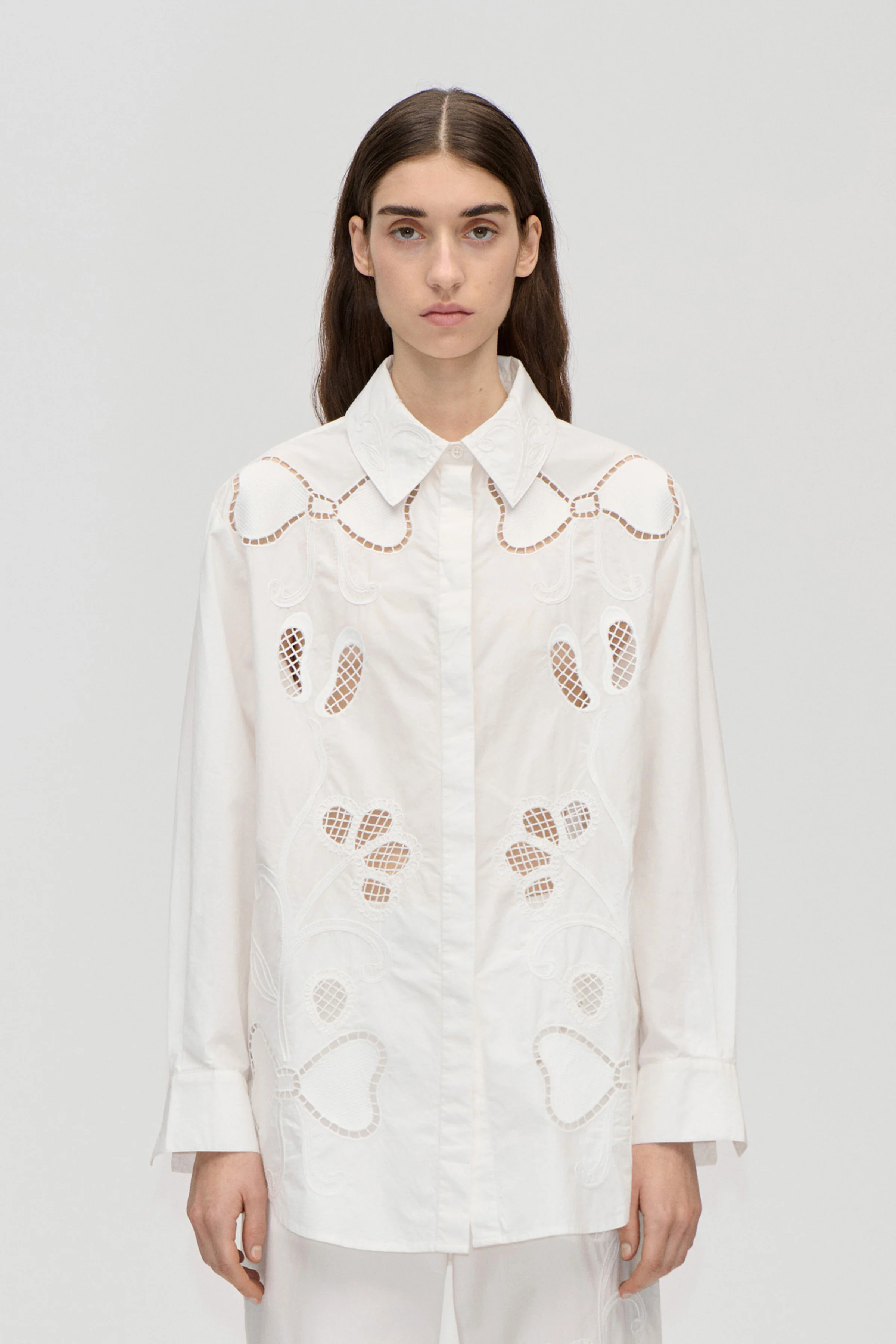 Loose Long Sleeve Shirt - Ballerina Broderie