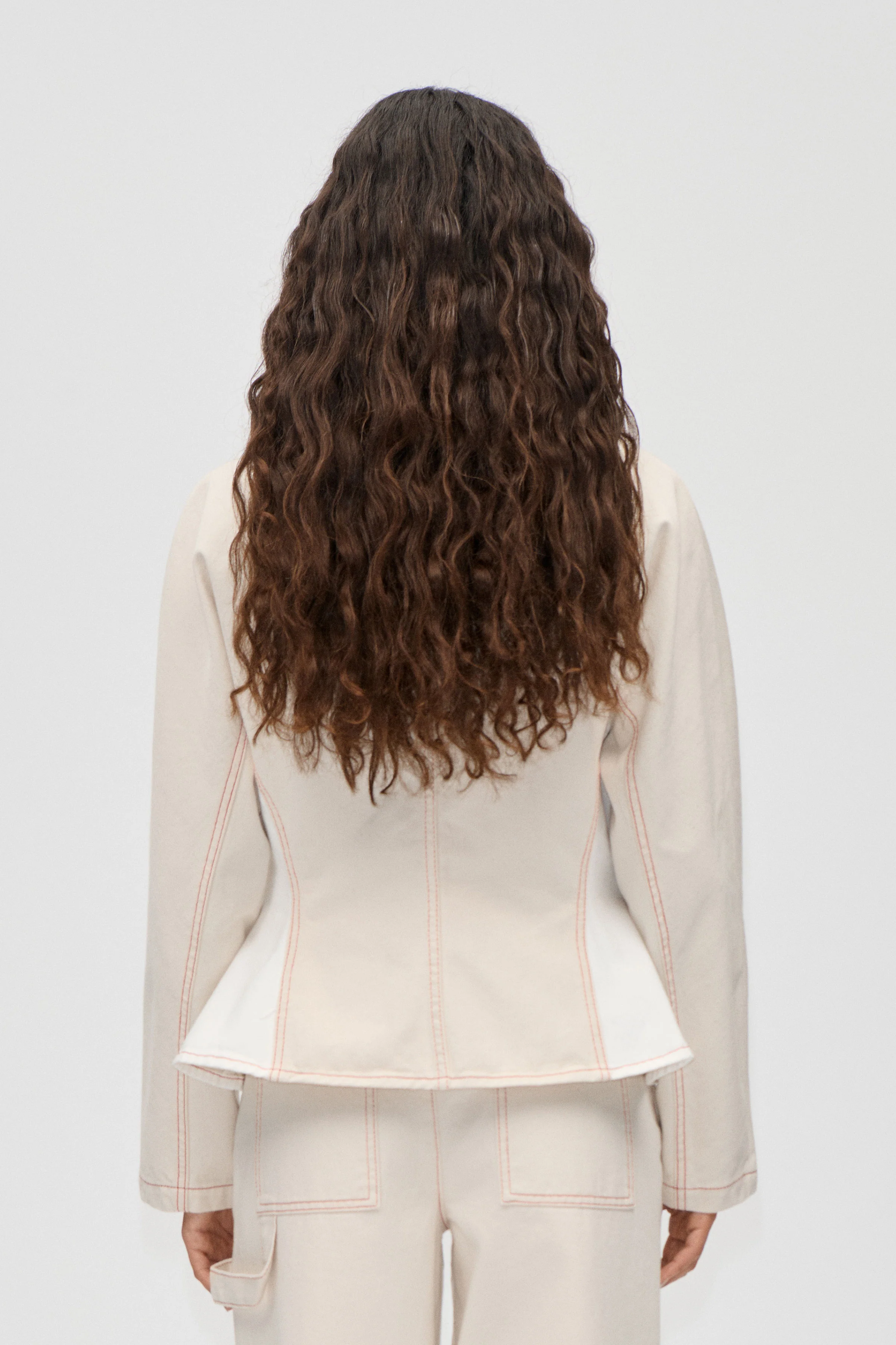Peplum Collar Jacket - Natural / Contrast Red - Image 2