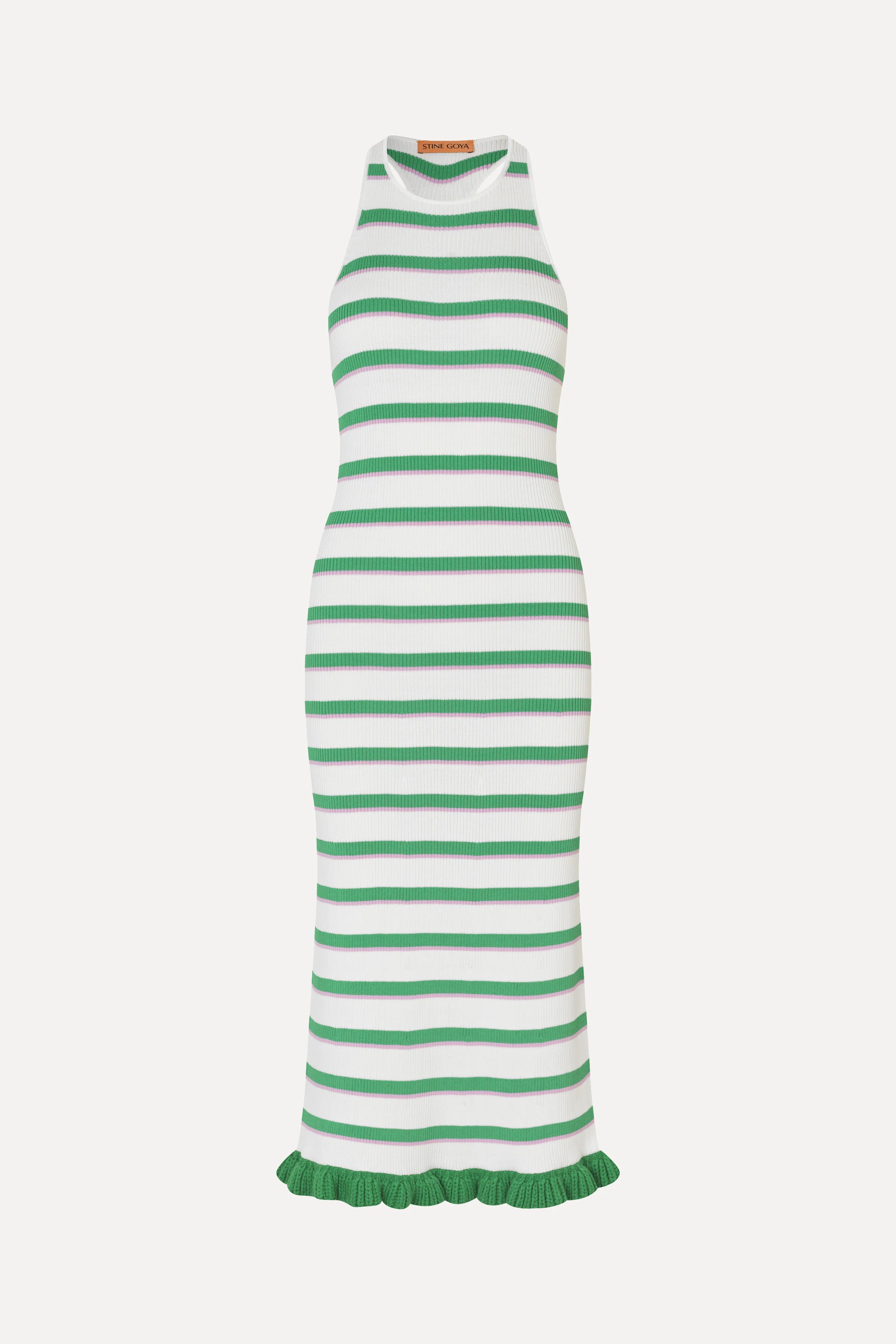 Ruffle Tank Dress - Green and Pink Stripes