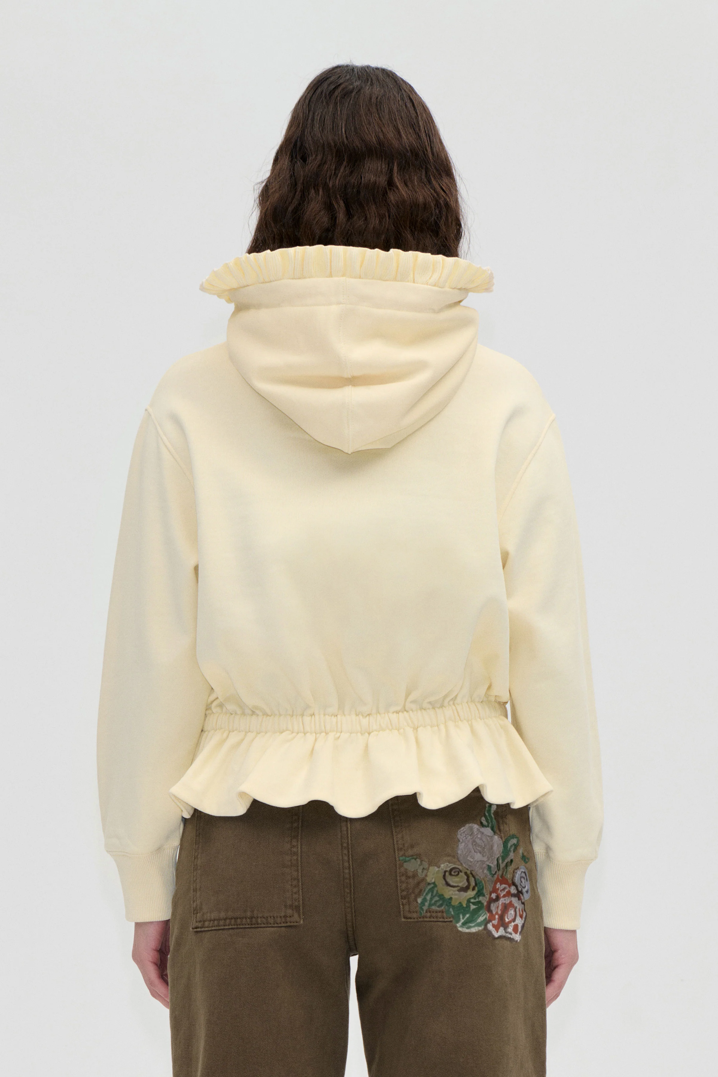 Ruffled Hoodie Sweatshirt - Buttercream - Image 2