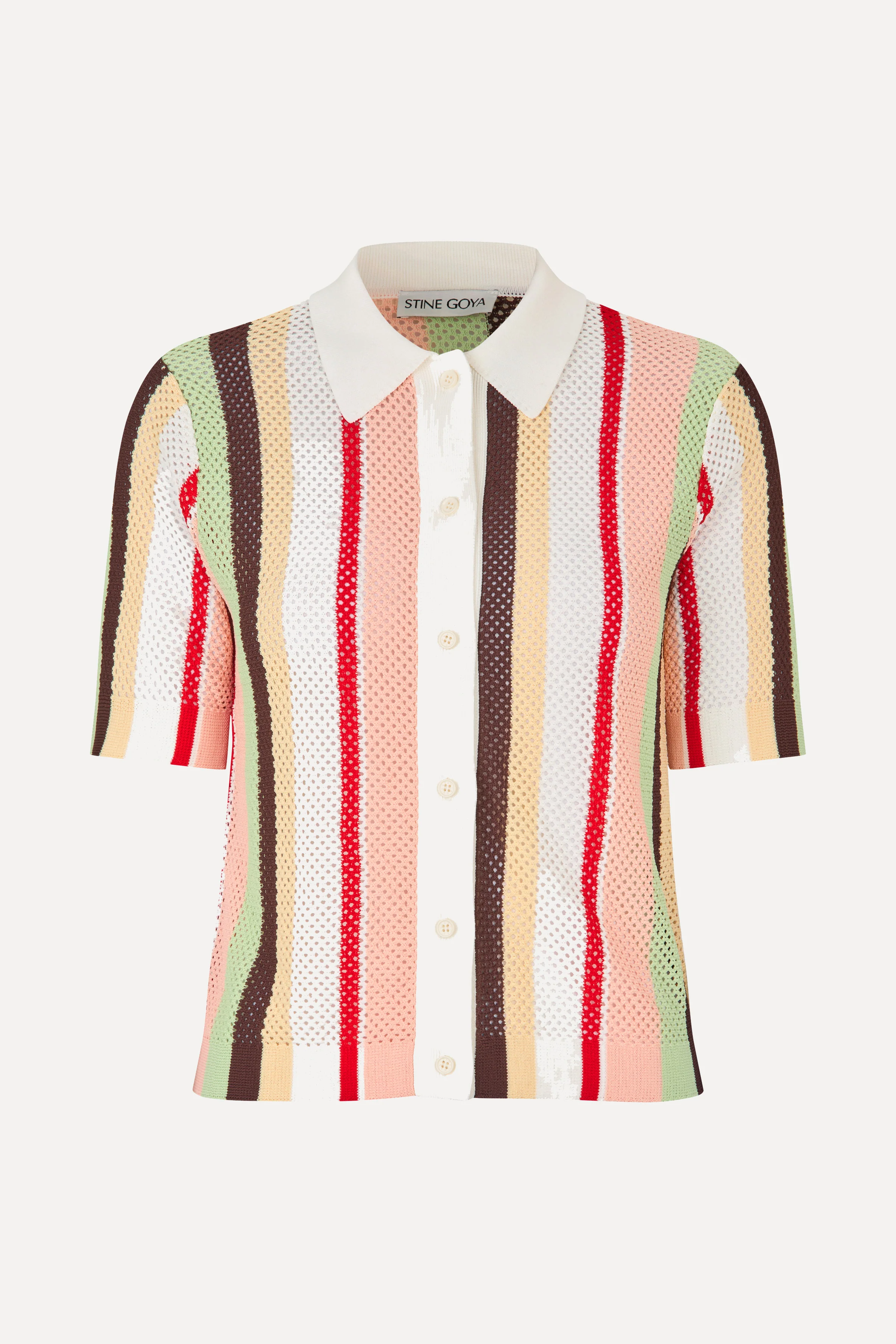 Short Sleeve Crochet Polo - Baseball Pinstripes - Image 3