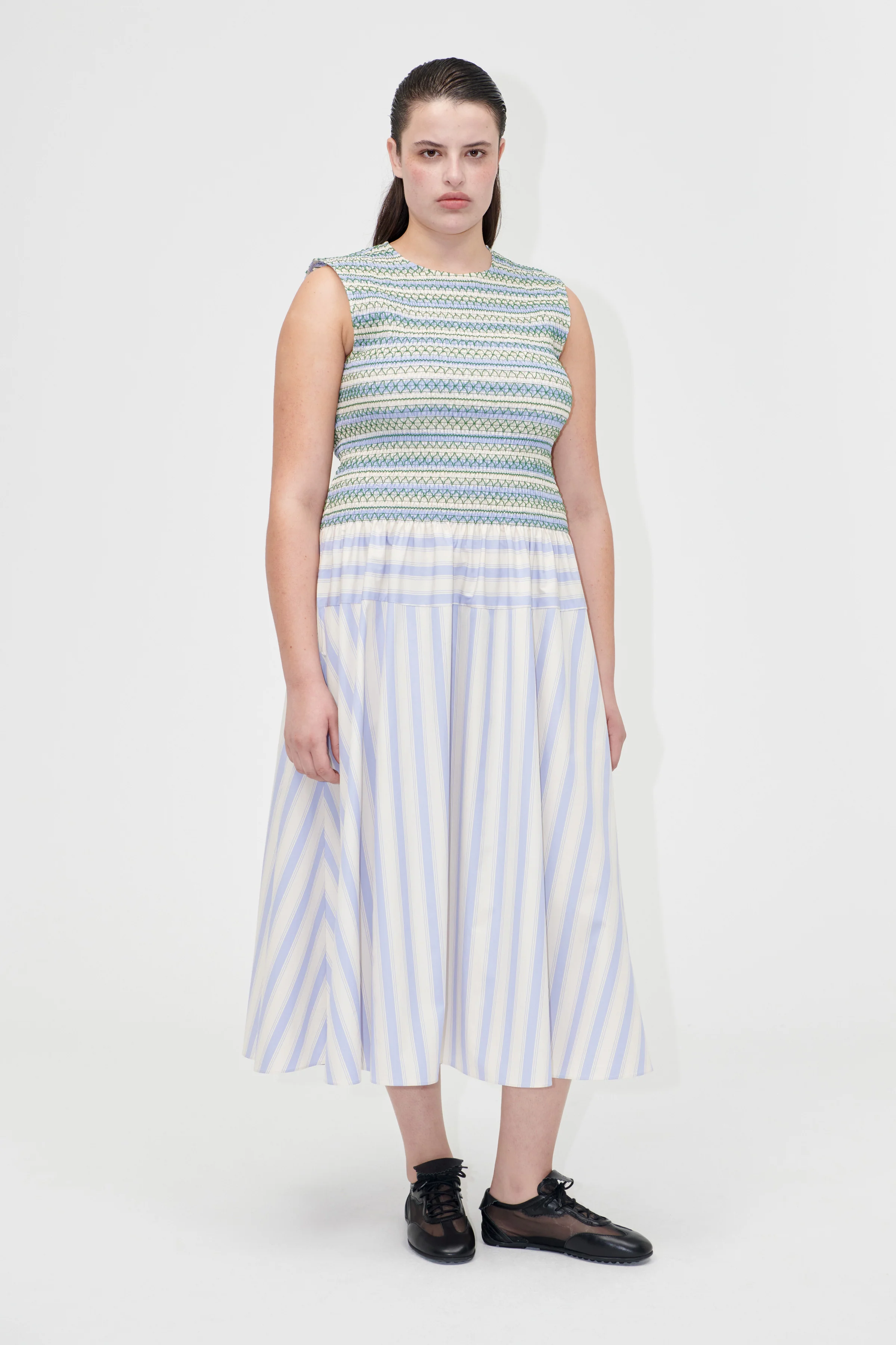 Smocked Gathered Tank Dress - Pastel Stripes - Image 3