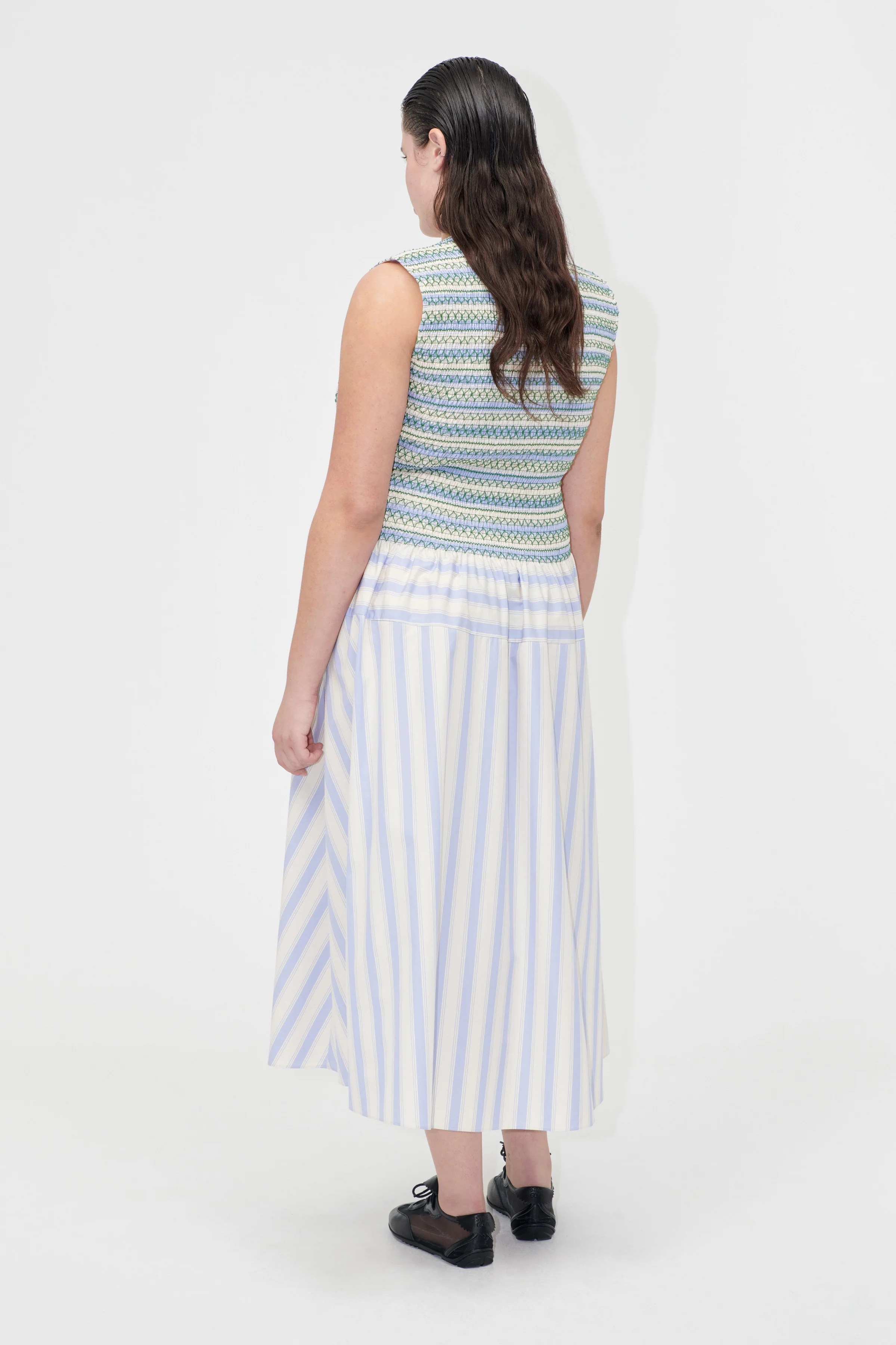 Smocked Gathered Tank Dress - Pastel Stripes - Image 4